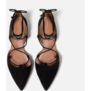 Black Zara pointed toe lace up flats 9